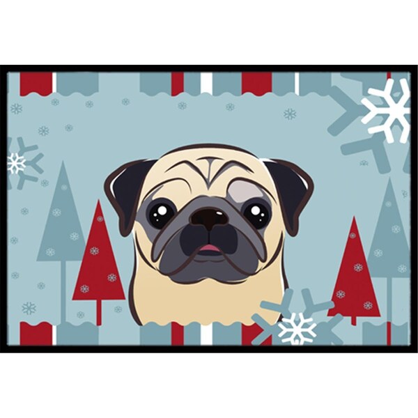Carolines Treasures Winter Holiday Fawn Pug Indoor and Outdoor Mat- 18 x 27 in. BB1758MAT - main